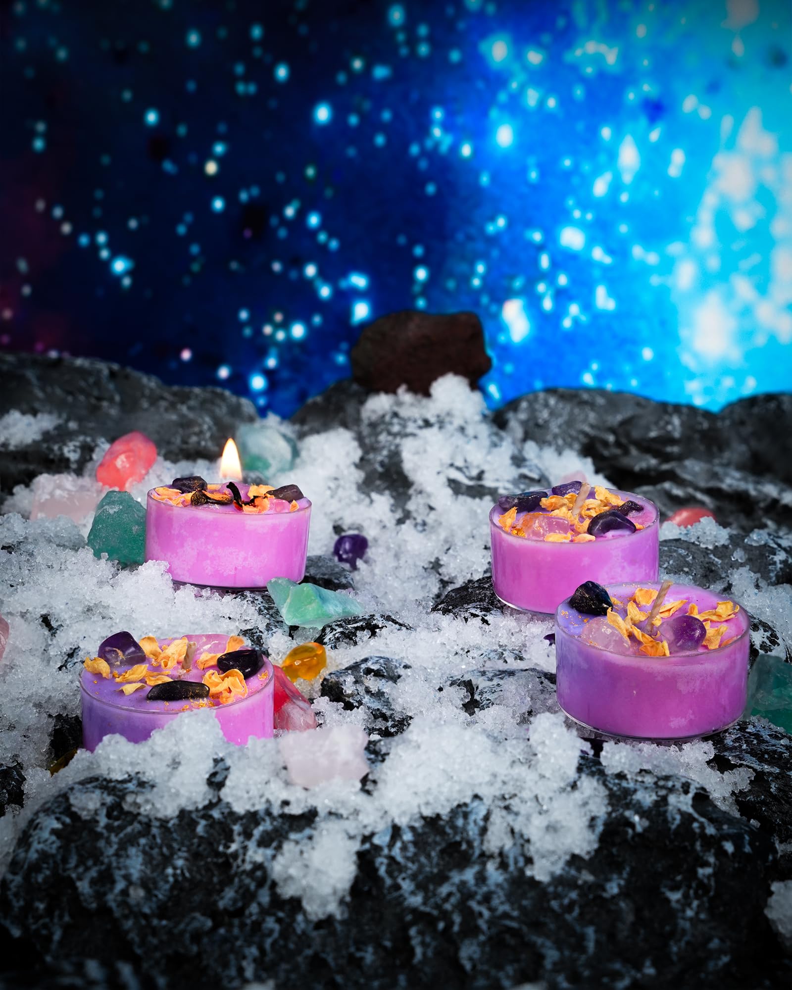 Tealight Soy Candles with Crystals and Herbs, Handmade Energy Candles, Aromatherapy Candles. (Mixed)