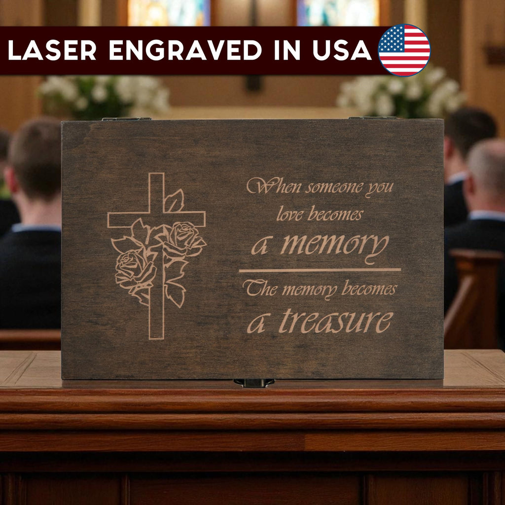 Engraved Memorial Memory Box – Wooden Keepsake Box for Loss of Loved One or Pet – Sympathy Gift – Medium Size – Dark Walnut Finish – 8.5 x 6 x 3 in
