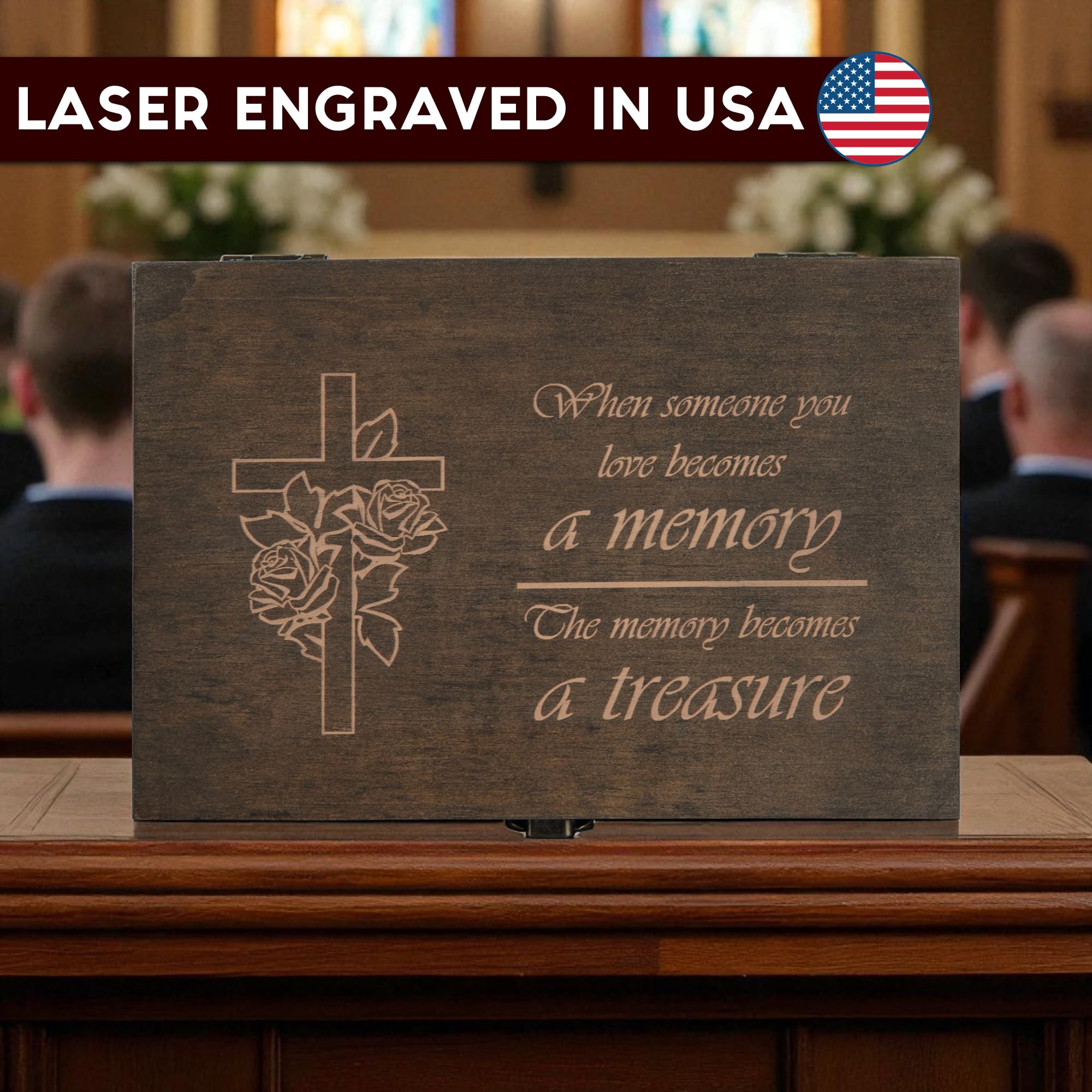 Engraved Memorial Memory Box – Wooden Keepsake Box for Loss of Loved One or Pet – Sympathy Gift – Medium Size – Dark Walnut Finish – 8.5 x 6 x 3 in