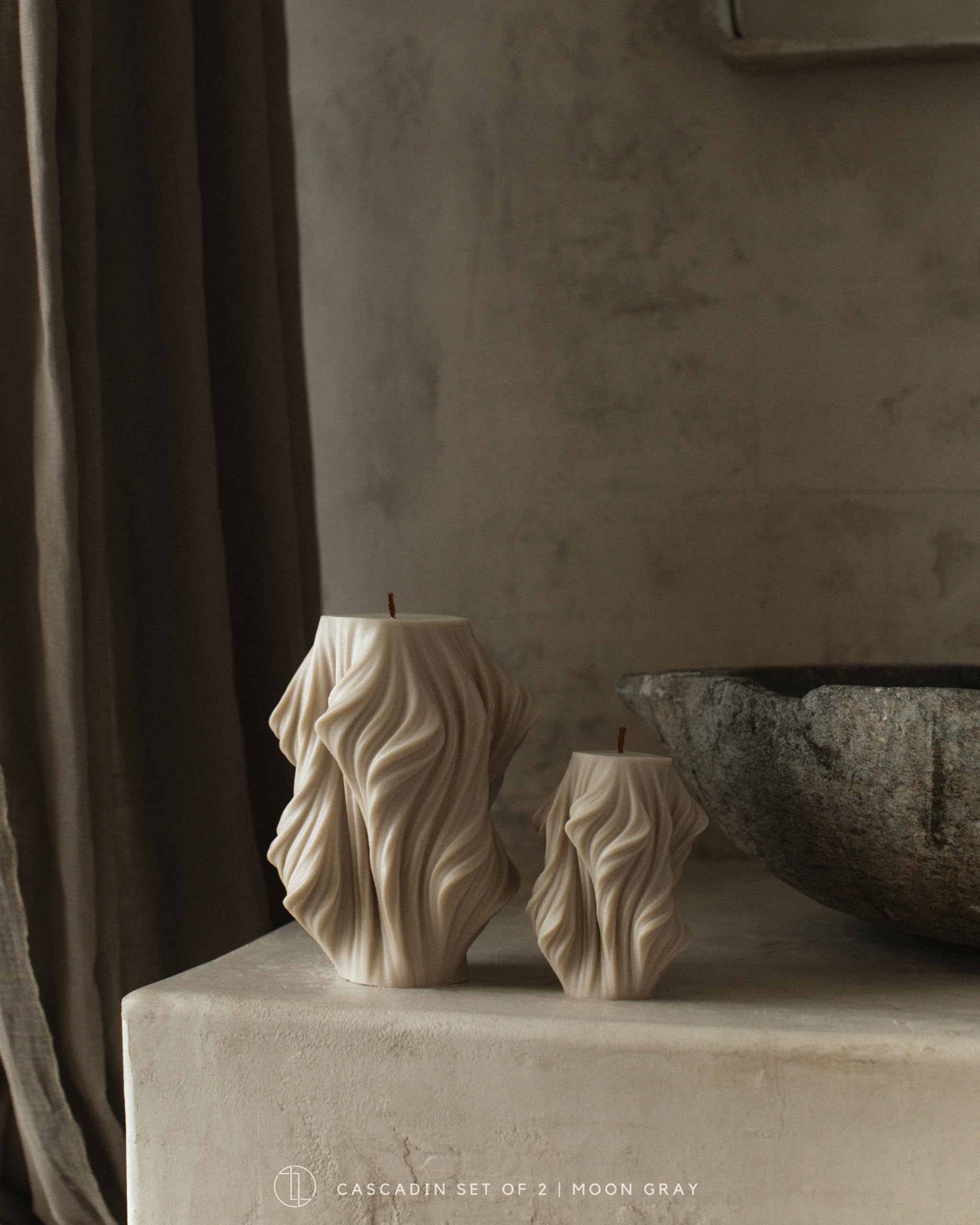 LAWA Cascading Wave Candle - Large Beautiful Handmade Pillar Scented Soy Wax Elegant Bubble Aesthetic Candle Housewarming Gift Home Room Shelf Decor Idea Olive Beige (Large)