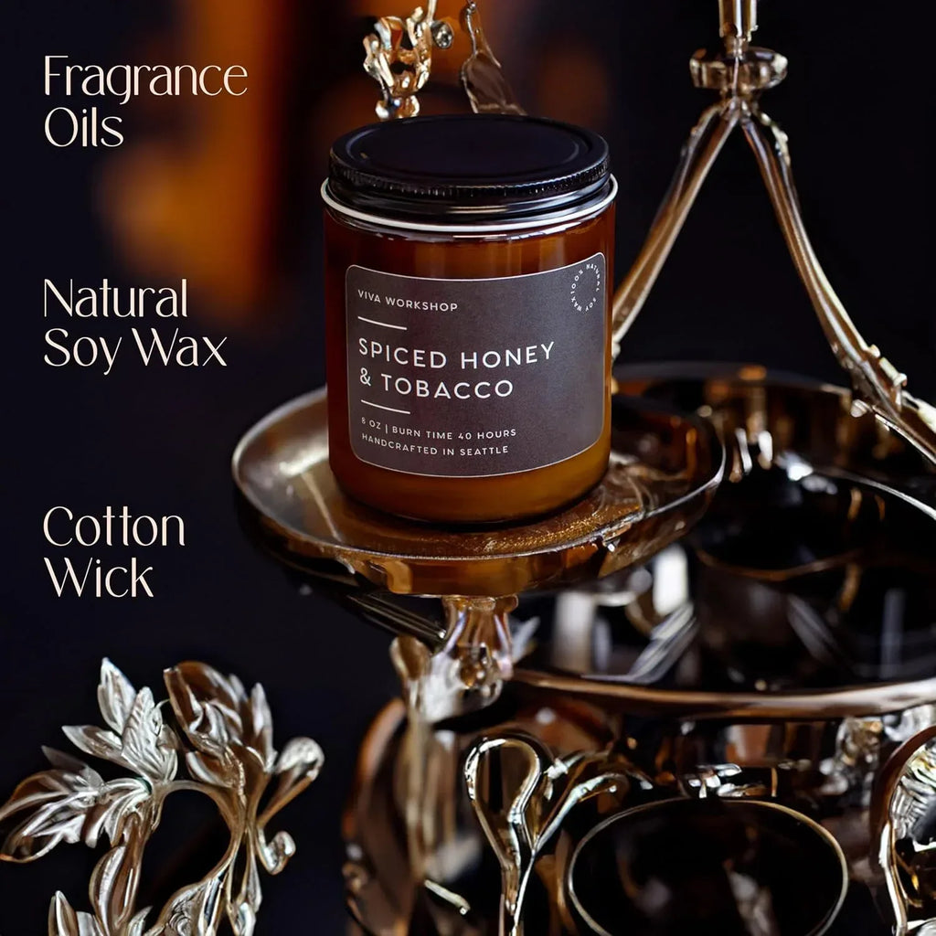 Spiced Honey & Tobacco Scented Candle for Home – Handcrafted in USA – Aroma Candle for Relaxing, Best Birthday Gift, Boyfriend, Dad & Friend Gift – Natural Soy Wax Scented Candles for Women & Men - Handmade Lifestyle Shop