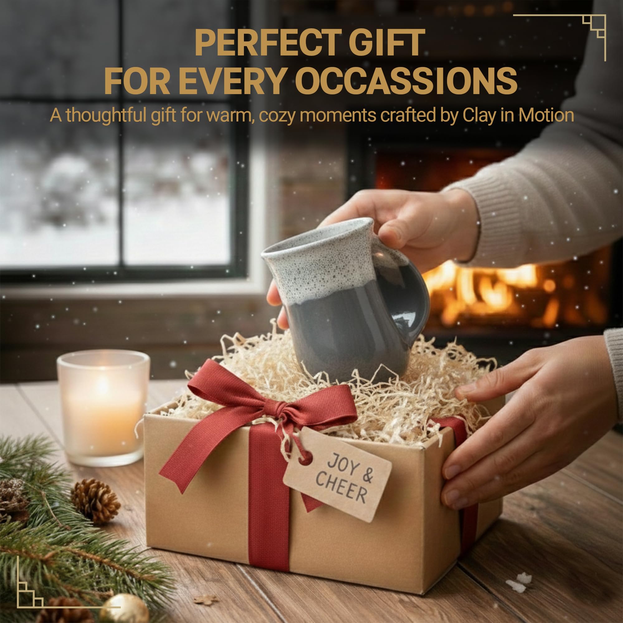 Clay in Motion Hand Warmer Coffee Mug – Handmade Coffee Mug With Comfortable Handle Contoured Pocket Hand Warming Ceramic Coffee Mug – Proudly Made in USA – Right Handed – 14 Oz - Island Oasis