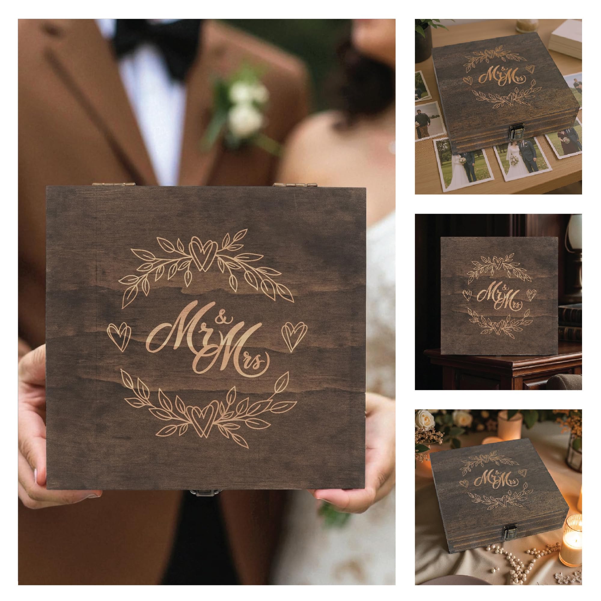 Engraved Memorial Memory Box – Wooden Keepsake Box for Loss of Loved One or Pet – Sympathy Gift – Medium Size – Dark Walnut Finish – 8.5 x 6 x 3 in