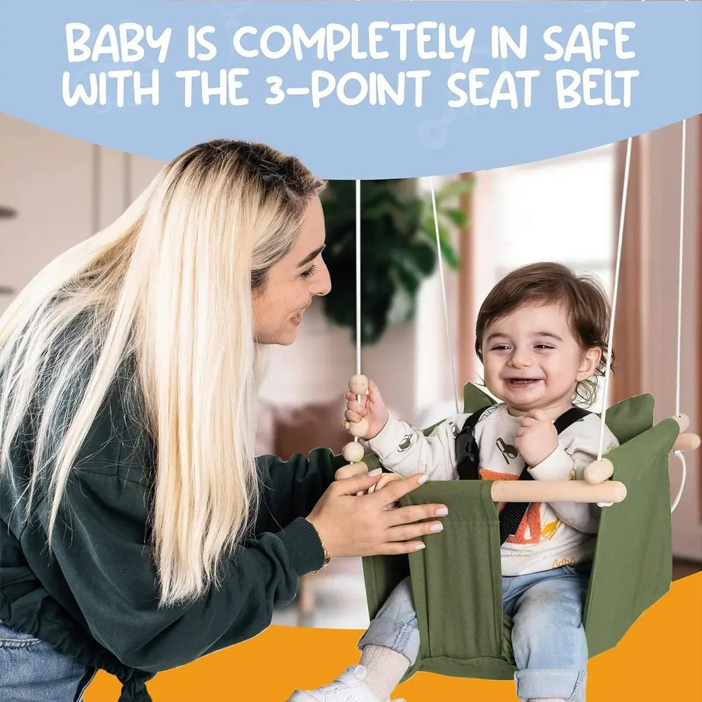 Indoor Outdoor Baby Swing with 3-Point Harness and Hardware for Ceiling, Porch, Doorway, Canvas Baby Swing Outdoor Toddler Swing Seat Green - Handmade Lifestyle Shop