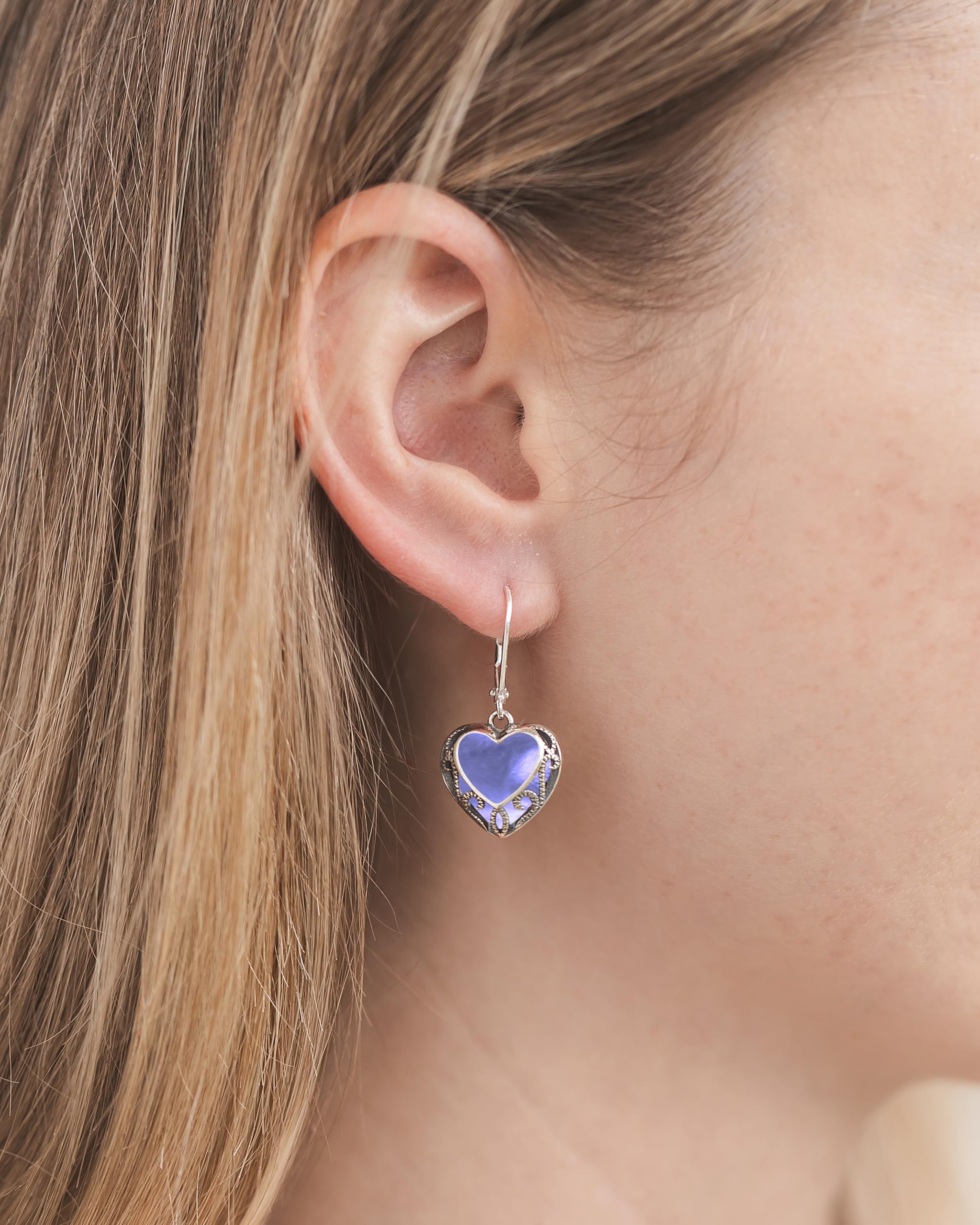 Bottled Up Designs Handmade Homespun Hearts Earrings, Recycled Vintage Glass, Sterling Silver, Eco Friendly, Made in USA, Mothers Day, Women, Anniversary