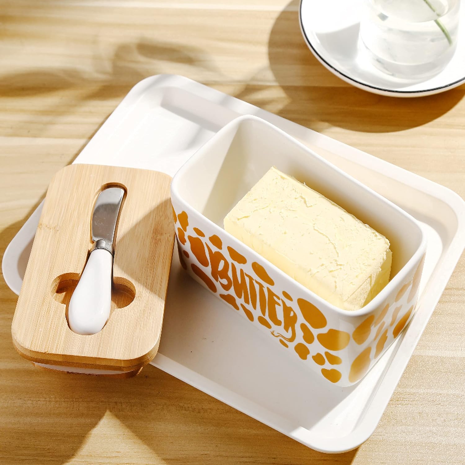 Butter Dish with Lid, Butter Dish with Lid for Countertop, White Butter Keeper Holds Up to 2 Sticks - Butter Holder and Container (Black butter me up, Large)