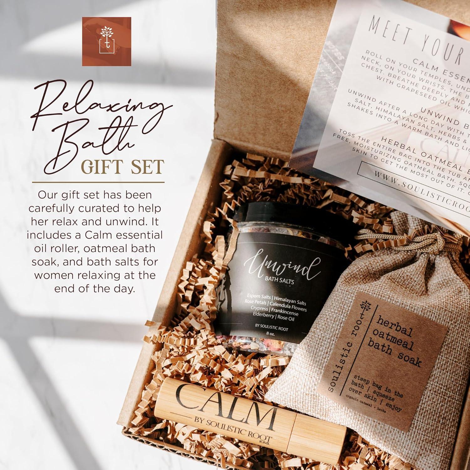 SOULISTIC ROOT Revitalizing Bath Gift - Premium Self-Care Bath & Body Set with Lavender Oatmeal Soak, Tranquil Essential Oil Roller, Epsom Salt Soak, Home Spa Kit, Valentine's Day Ready-to-Gift Box - Handmade Lifestyle Shop