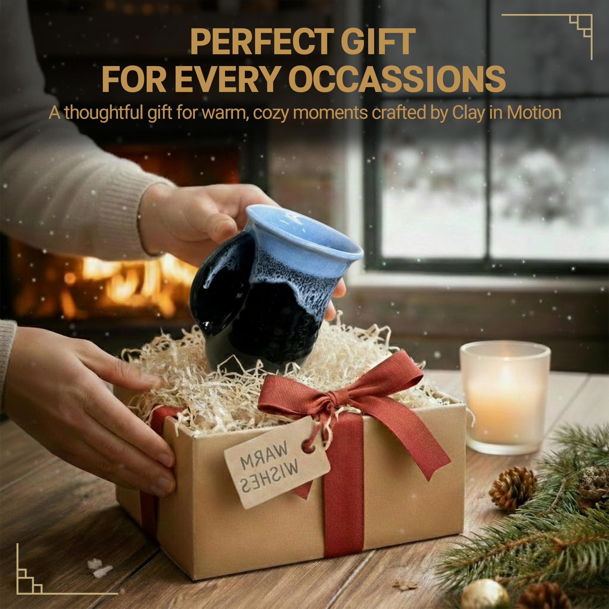 Clay in Motion Hand Warmer Coffee Mug – Handmade Coffee Mug With Comfortable Handle Contoured Pocket Hand Warming Ceramic Coffee Mug – Proudly Made in USA – Right Handed – 14 Oz - Island Oasis