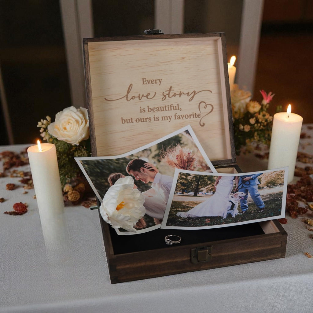 Engraved Memorial Memory Box – Wooden Keepsake Box for Loss of Loved One or Pet – Sympathy Gift – Medium Size – Dark Walnut Finish – 8.5 x 6 x 3 in