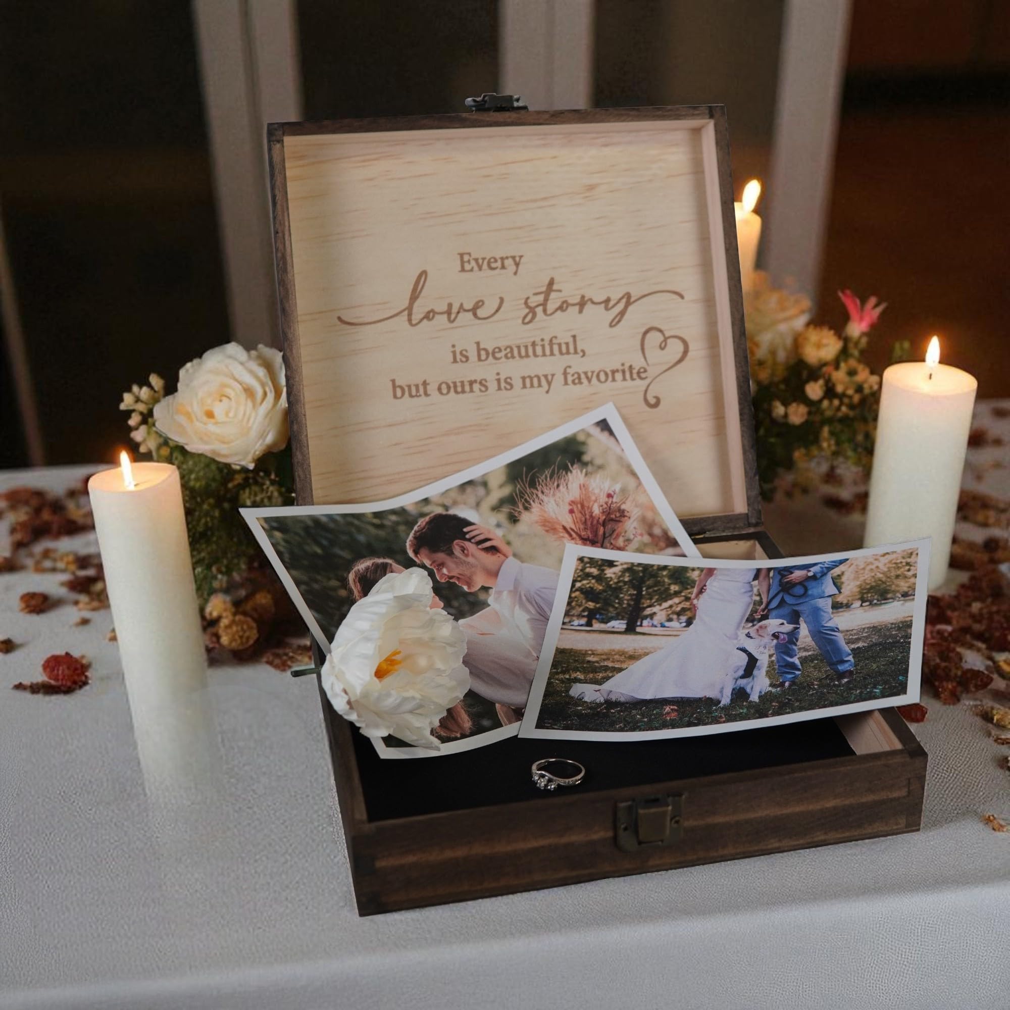 Engraved Memorial Memory Box – Wooden Keepsake Box for Loss of Loved One or Pet – Sympathy Gift – Medium Size – Dark Walnut Finish – 8.5 x 6 x 3 in