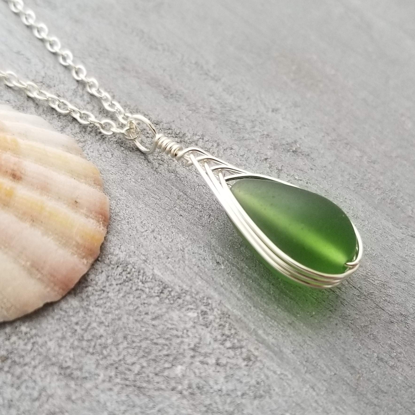 Yinahawaii Handmade Sea Glass Necklace, Hawaiian Jewelry For Women, Braided Teardrop Necklace, Unique Sea Glass Jewelry For Women Birthday Gift