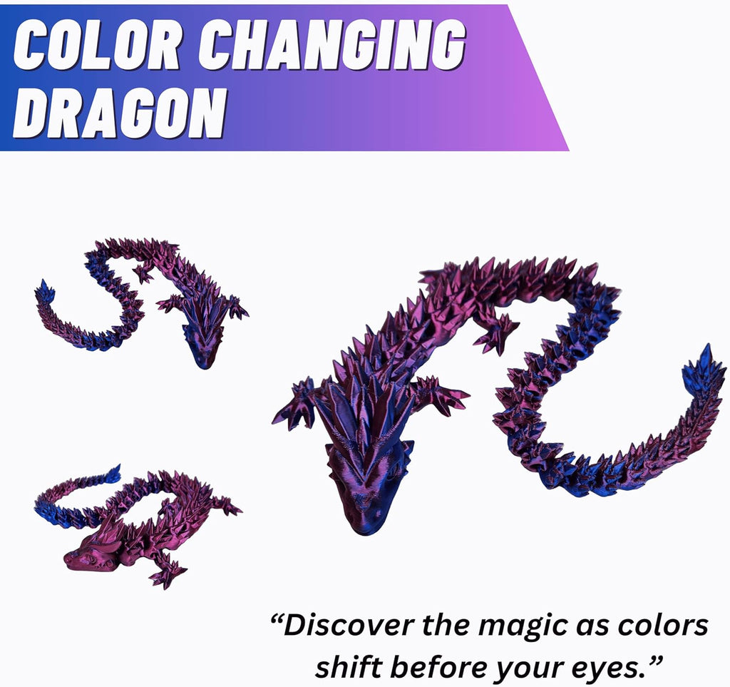 20" Articulated 3D Printed Dragon – Color-Changing Fidget Figurine, Mythical Figure, Made in USA, 3D Printed Toys - Valentines Day Gift for Boys and Girls (Rainbow with Blue Egg)