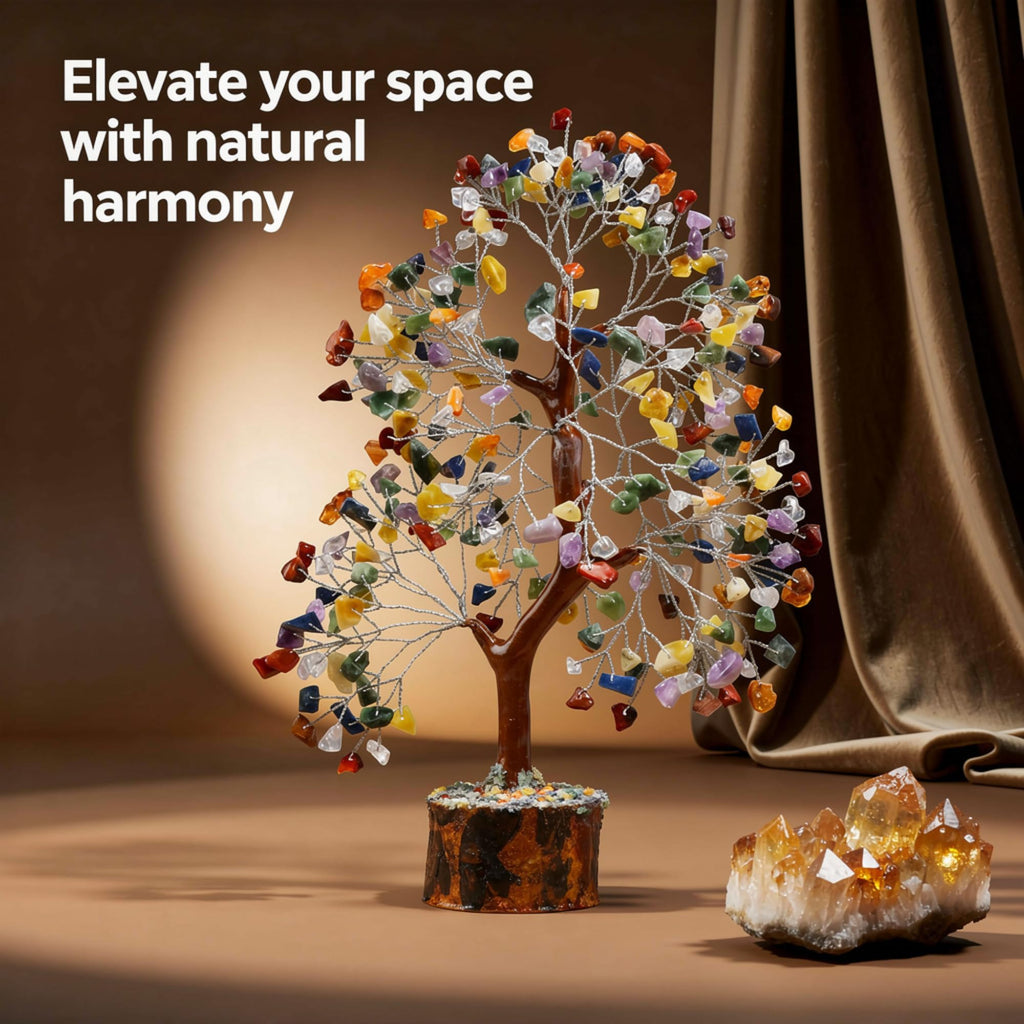 7 Chakra Healing Crystal Tree Kit, Bracelet, Pendant, Necklaces, Handmade Gemstone Money Bonsai Tree of Life Feng Shui Decor for Home Office, Positive Energy, Reiki Healing, for Women