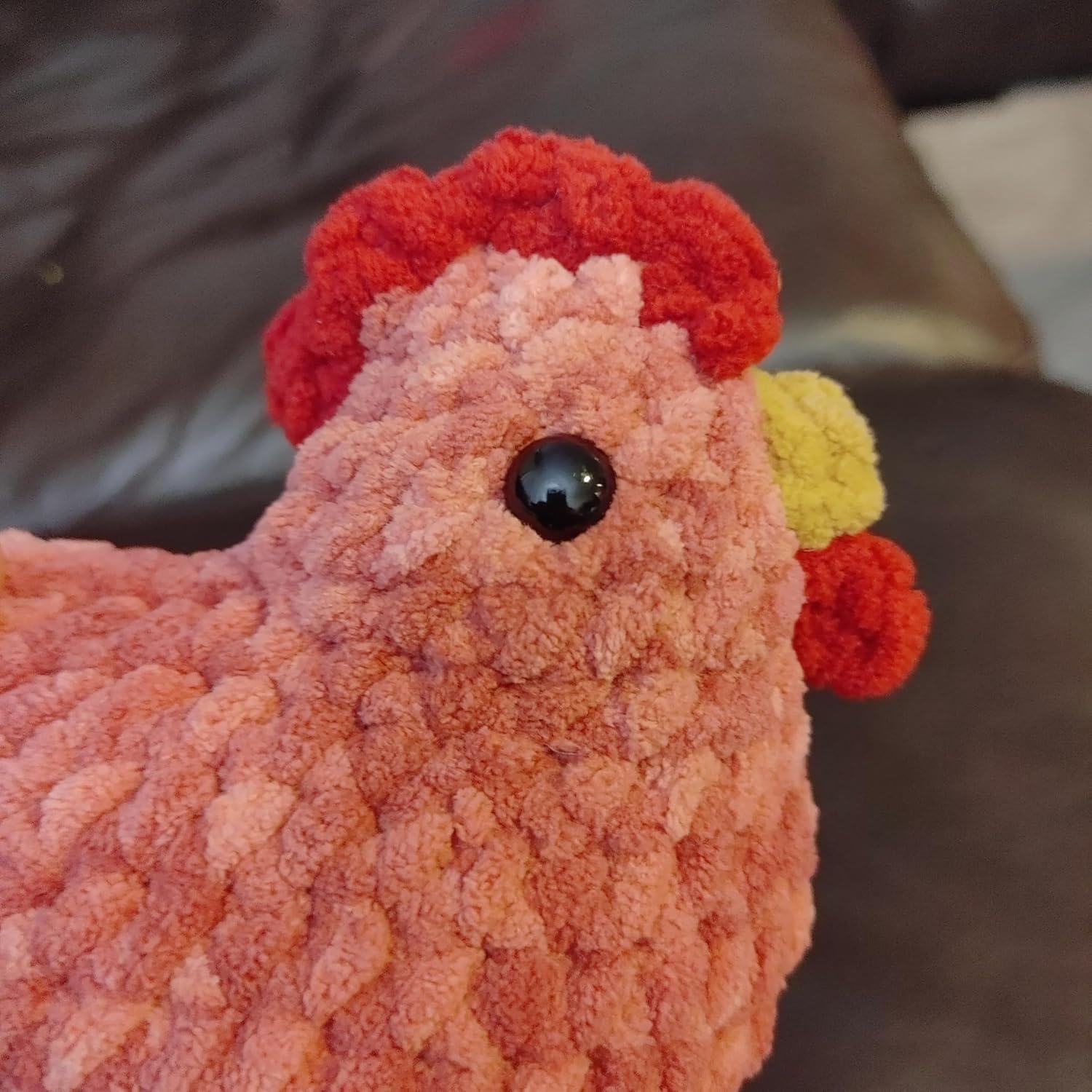 Chicken Plush, Soft Crochet Plushie, Red Comb and Wattle, Stuffed Animal, Cute Farm Gift, Handmade Children's Toy with Realistic Features, Amigurumi (Speckled Grey)