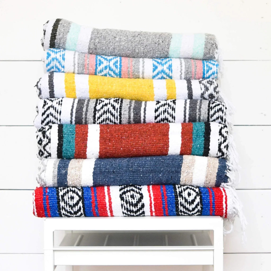 Tan Mexican Blanket by Laguna Beach Textile Co - Beach, Yoga, Camping, or Decorative Throw Blanket - Traditional Handmade Serape - Wheat Sol - Handmade Lifestyle Shop