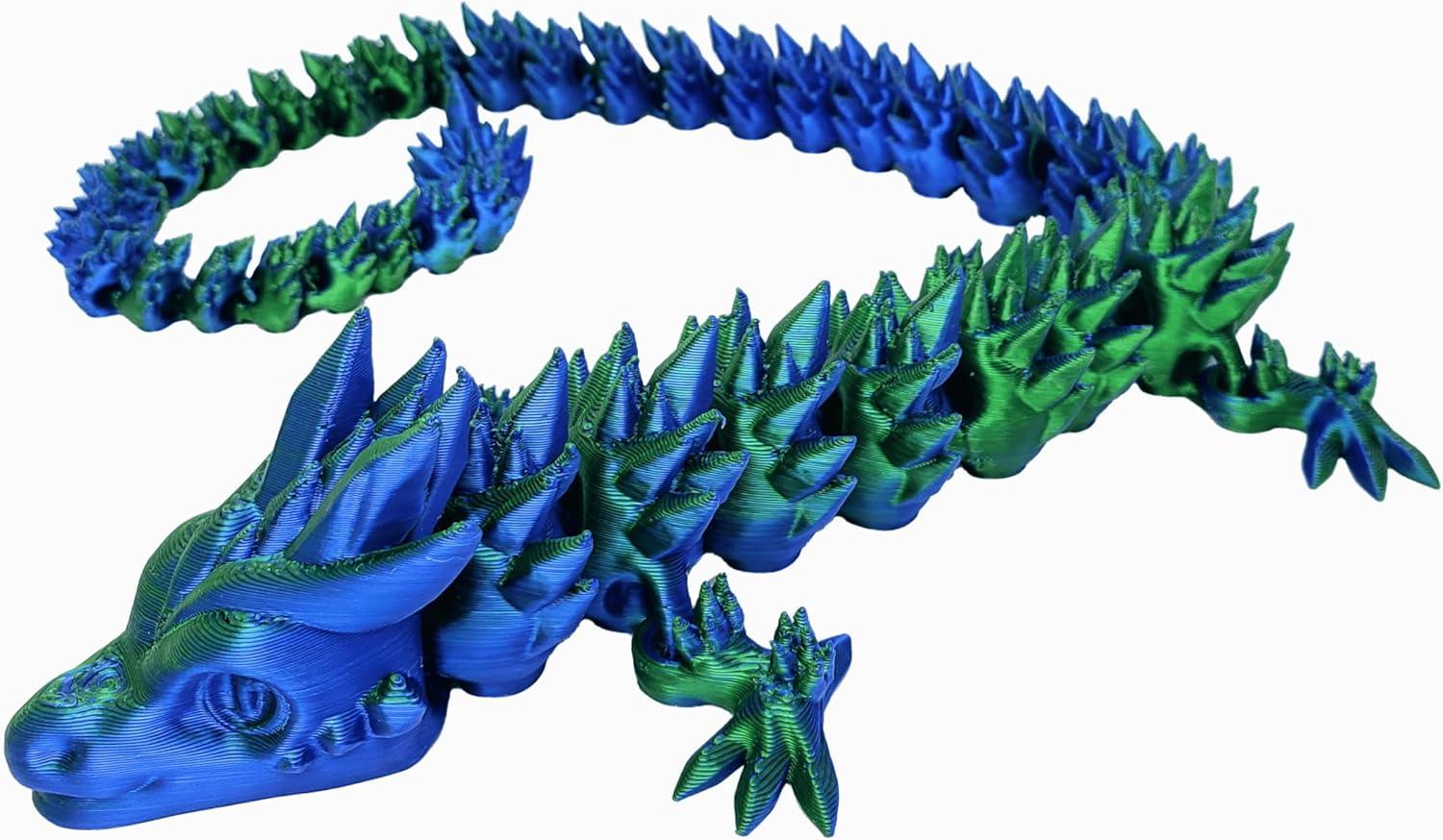 20" Articulated 3D Printed Dragon – Color-Changing Fidget Figurine, Mythical Figure, Made in USA, 3D Printed Toys - Valentines Day Gift for Boys and Girls (Rainbow with Blue Egg) - Handmade Lifestyle Shop