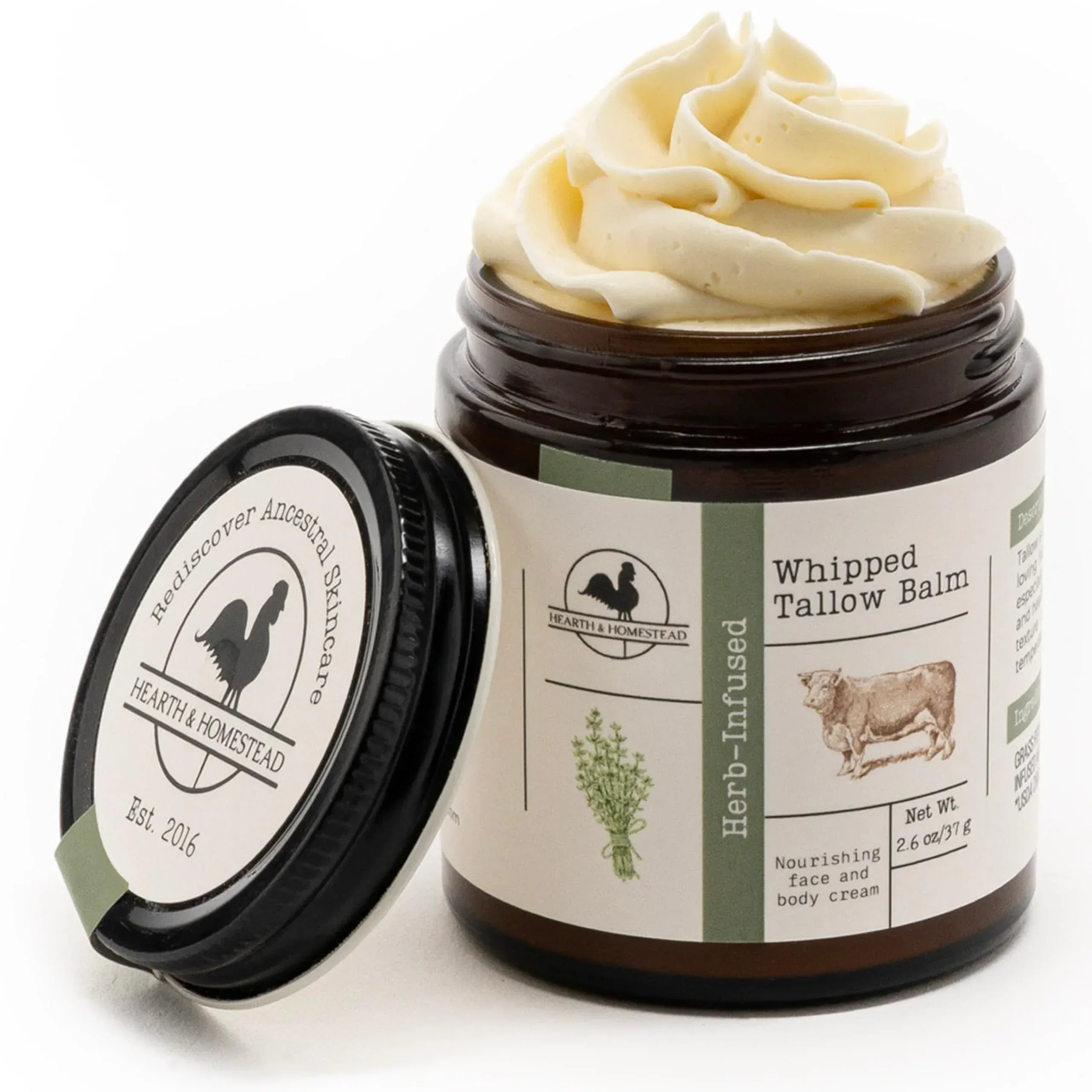 Hearth and Homestead: Handmade Whipped Tallow Balm (Unscented/Herb-Infused) - Organic Body Butter with Infused Olive Oil, for Eczema, Rosacea, Baby - 1.3 oz - Handmade Lifestyle Shop