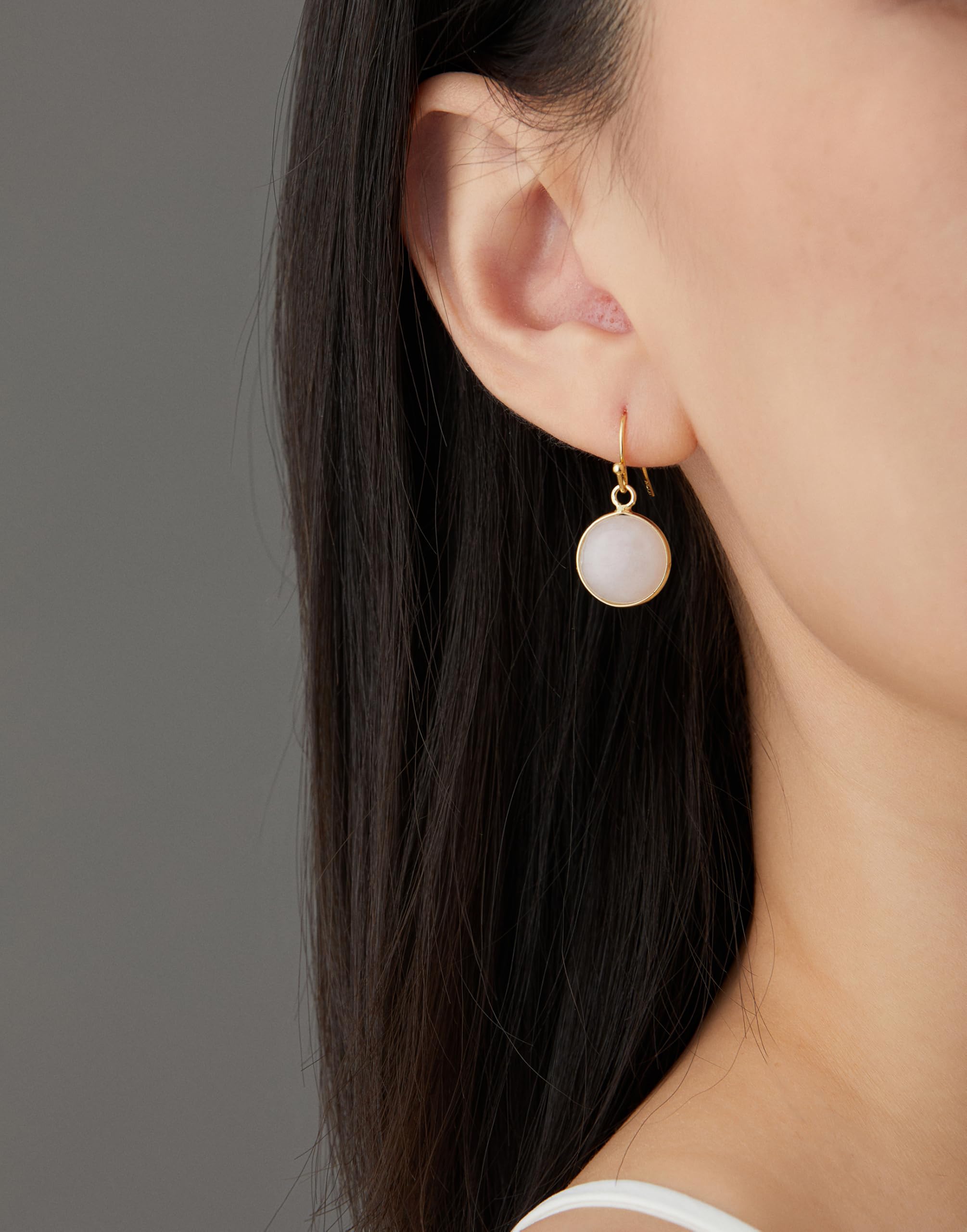 Green Earrings for Women – Dainty Gold Dangle – Real Jade -Sage - Light – Pale – Dark - Green Stone – Rose Quartz Pink Crystal Genuine – Natural Gemstone - Dainty -Short -Drop and Dangle – Lightweight - Unique Anniversary Birthday Gifts for Wife – Teacher