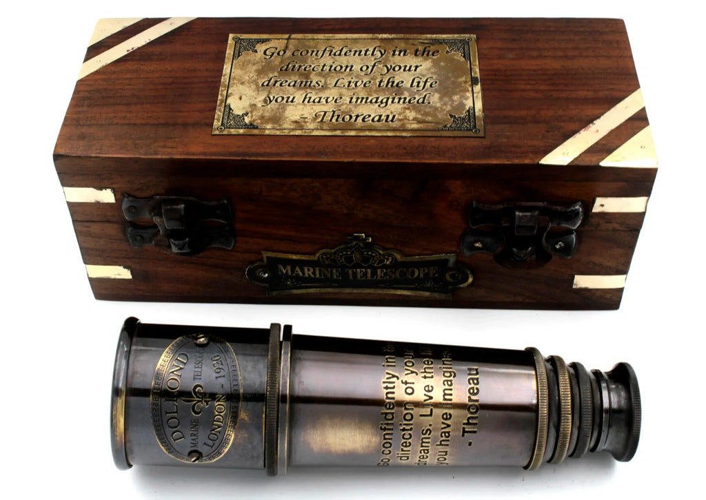 Handcrafted Brass Maritime Telescope with Wooden Box (Style 1) - Handmade Lifestyle Shop