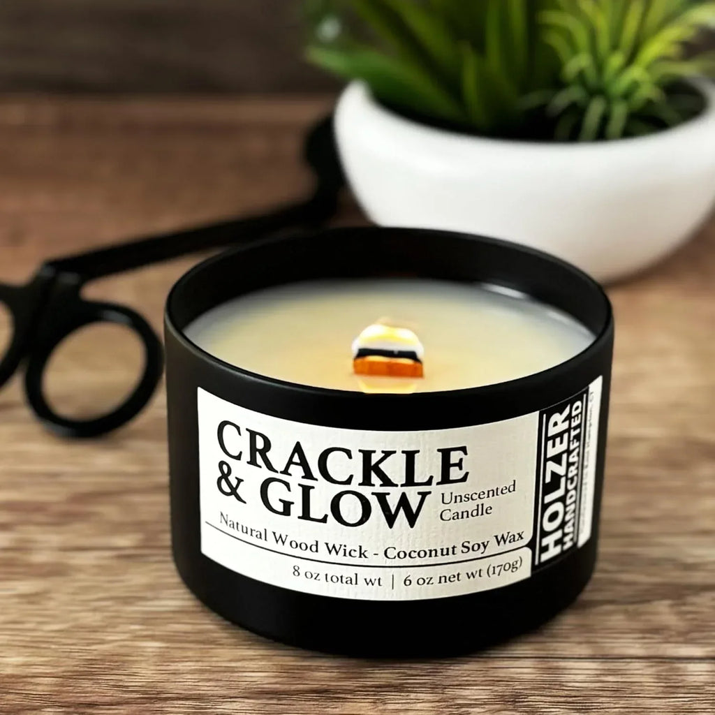 Unscented Candle Wood Wick | Fragrance-Free | Coconut Soy Candles in Black Tin | Clean Burn, Subtle Crackling Wooden Wick | Handpoured in USA by Holzer Handcrafted | 45 Hour Burn Time, 1 Candle - Handmade Lifestyle Shop