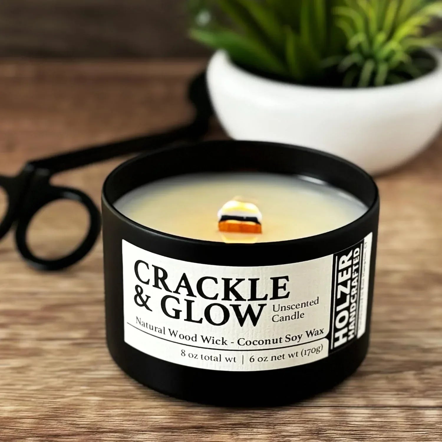 Unscented Candle Wood Wick | Fragrance-Free | Coconut Soy Candles in Black Tin | Clean Burn, Subtle Crackling Wooden Wick | Handpoured in USA by Holzer Handcrafted | 45 Hour Burn Time, 1 Candle - Handmade Lifestyle Shop