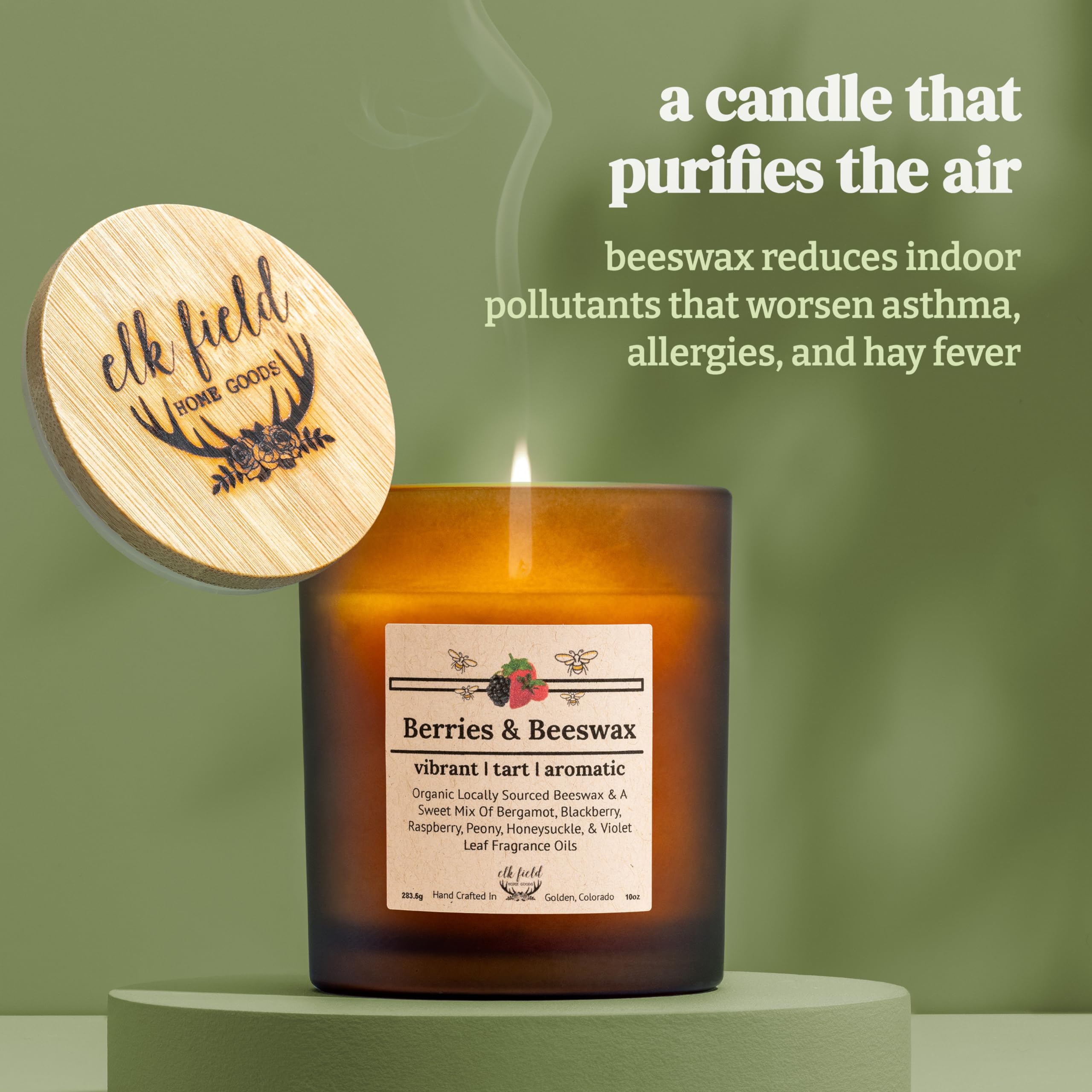 Berries Organic Beeswax Candle | 2 Ingredients | 100% Pure Beeswax Candles, Non Toxic, Natural, Organic Candles, Beeswax Candles Scented, Non Toxic Candles, 80 Hour, 10oz