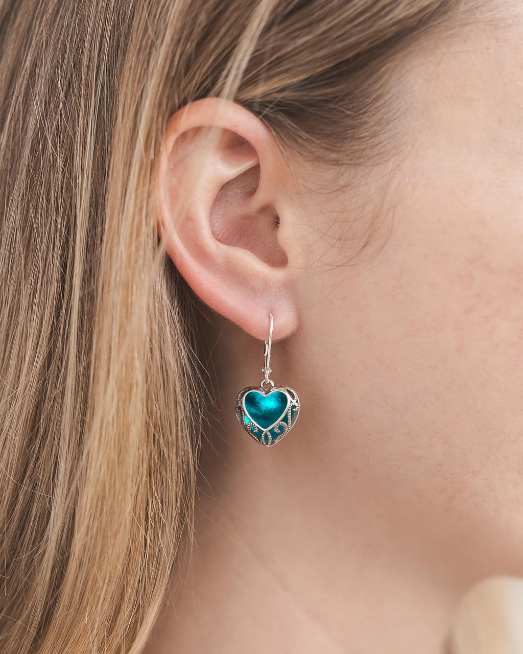 Bottled Up Designs Handmade Homespun Hearts Earrings, Recycled Vintage Glass, Sterling Silver, Eco Friendly, Made in USA, Mothers Day, Women, Anniversary