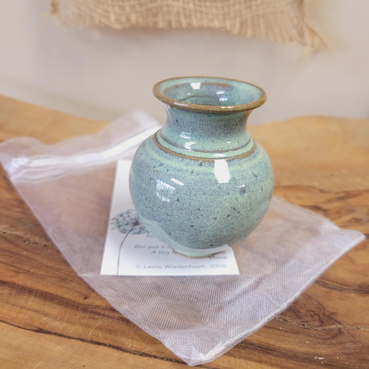 Handmade Dandelion Flower Pot for New Mommy to Be - Miniature Pottery Vase for Baby Shower Favor Presents Green (Miniature Vase w/Gift Bag)