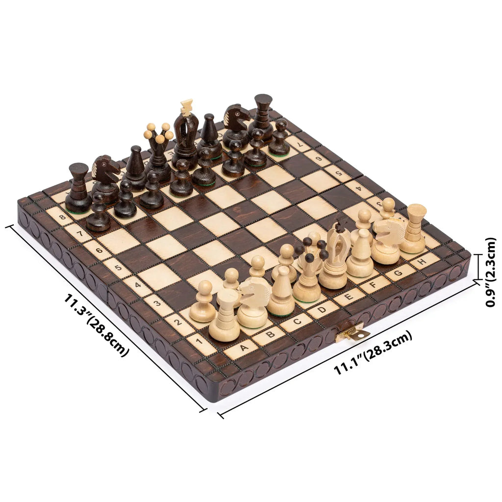 Husaria European International Chess Wooden Game Set, King's Classic - 13.8 Inches Medium Size Chess Set with Handcrafted Chessmen and Felted Folding Board - Handmade Lifestyle Shop