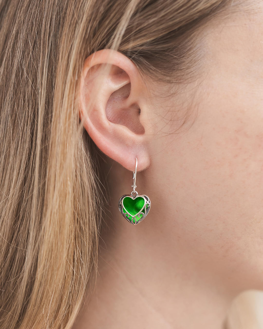 Bottled Up Designs Handmade Homespun Hearts Earrings, Recycled Vintage Glass, Sterling Silver, Eco Friendly, Made in USA, Mothers Day, Women, Anniversary