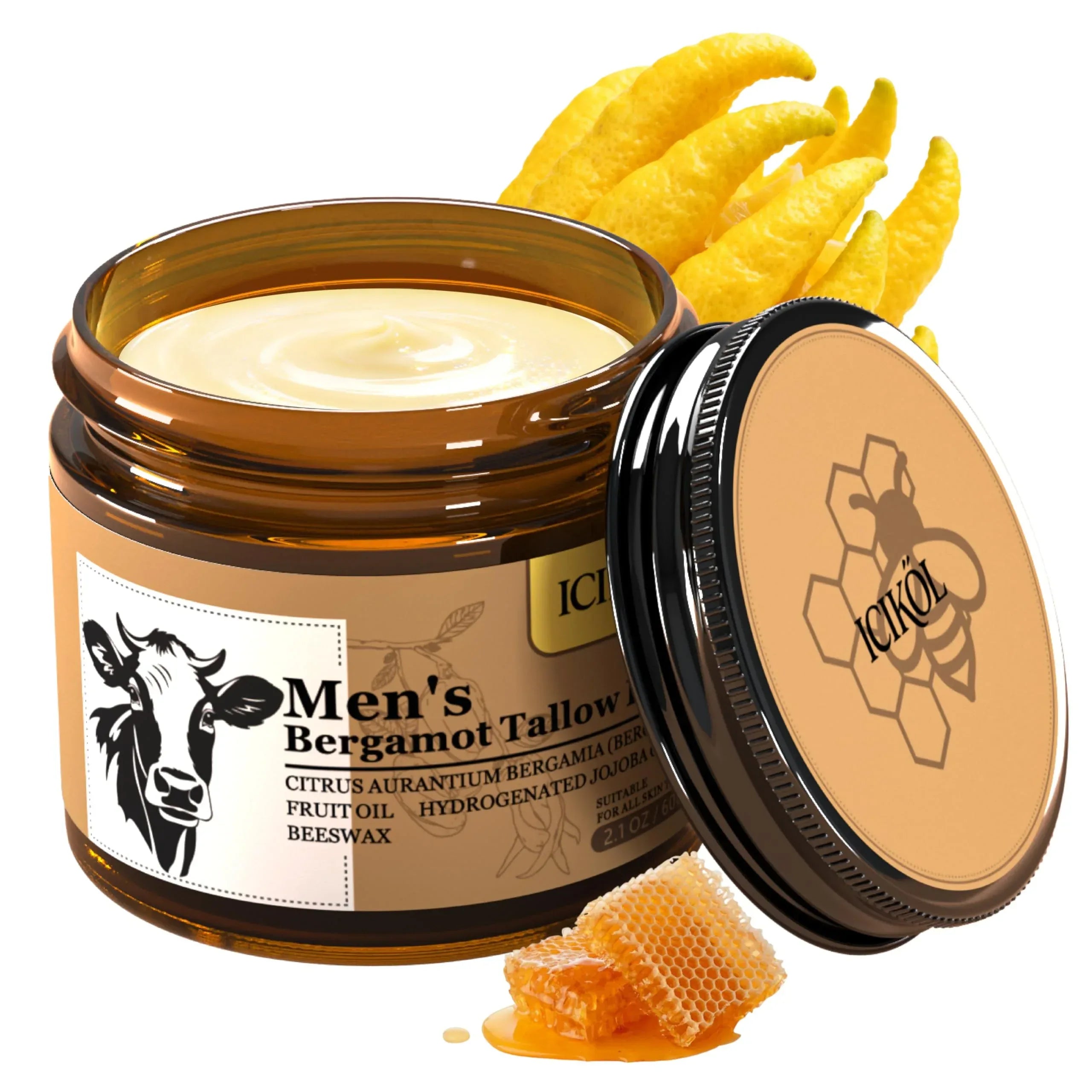 Beef Tallow Honey Balm, Grass-Fed Tallow Moisturizer for Face and Body, Deep Hydration Cream with White Tea Scent, Handmade Natural Skin Nourishment, 2.1 oz - Handmade Lifestyle Shop