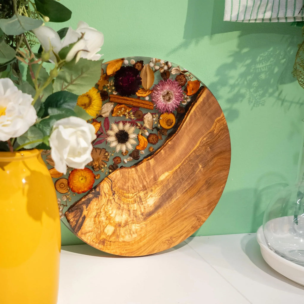 Handmade Olive Wood Charcuterie Board, Personalized Charcuterie Boards for House Warming Gifts, Olive Wood Cutting Board with Unique Floral Design, Wedding Gift for New Couple - Handmade Lifestyle Shop