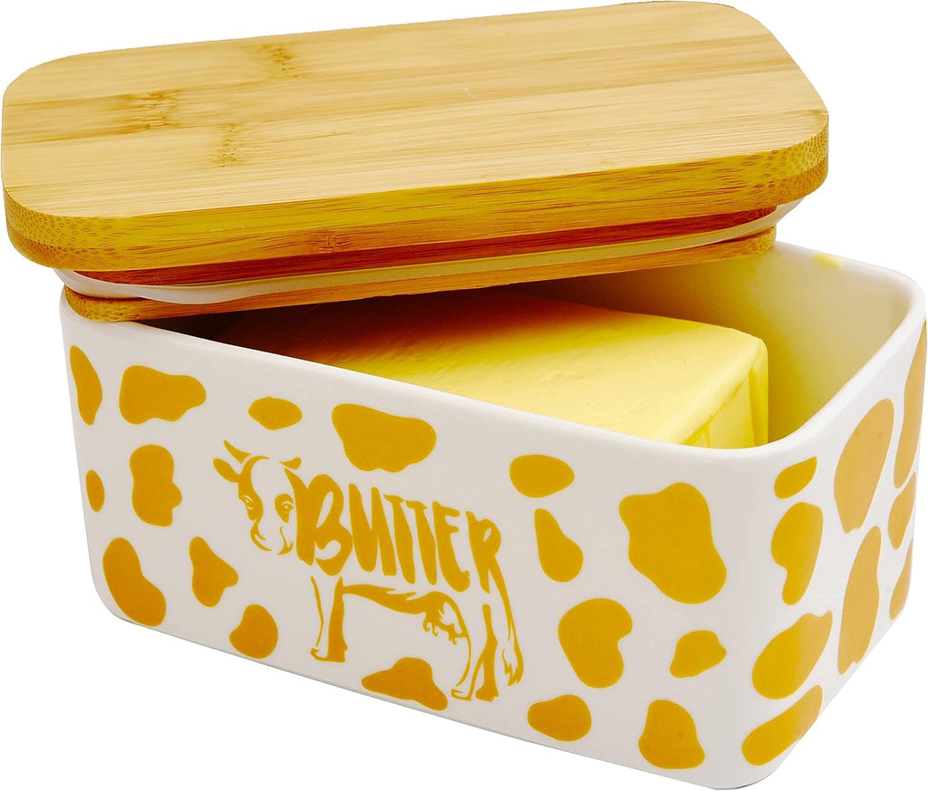 Butter Dish with Lid, Butter Dish with Lid for Countertop, White Butter Keeper Holds Up to 2 Sticks - Butter Holder and Container (Black butter me up, Large)