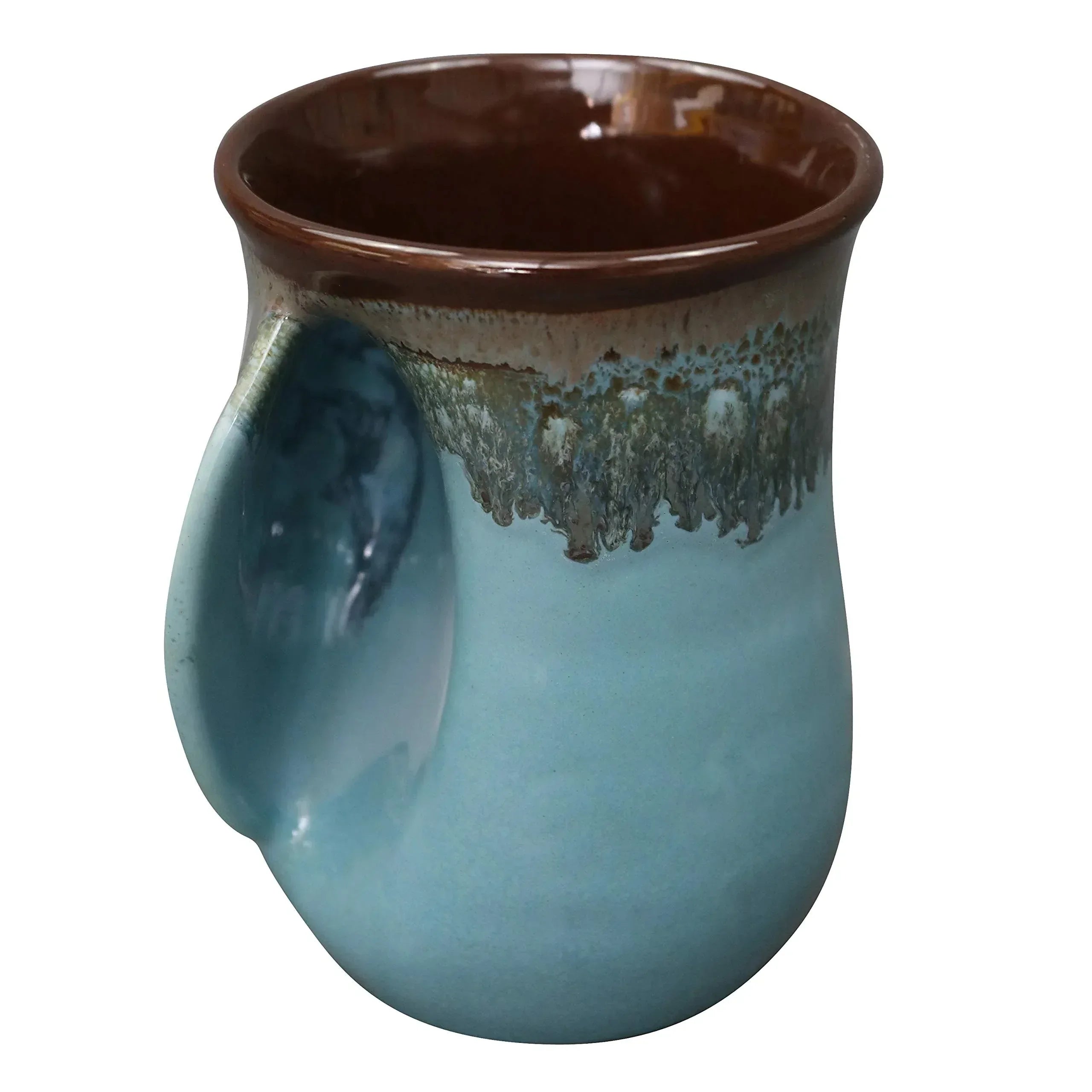 Clay in Motion Hand Warmer Coffee Mug – Handmade Coffee Mug With Comfortable Handle Contoured Pocket Hand Warming Ceramic Coffee Mug – Proudly Made in USA – Right Handed – 14 Oz - Island Oasis - Handmade Lifestyle Shop