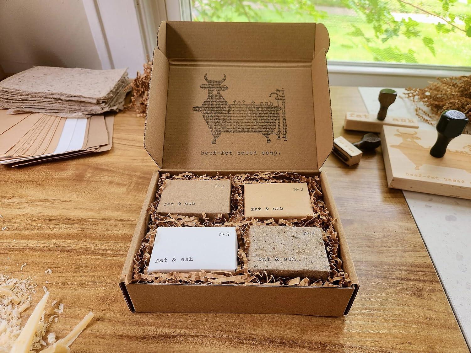 fat & ash Beef Tallow Soap Bar (4 Pack) - VERY SIMPLE INGREDIENTS - Organic and Moisturizing - Handmade in USA - Family Recipe - Long-Lasting, All-Natural, For Dry Skin - Handmade Lifestyle Shop