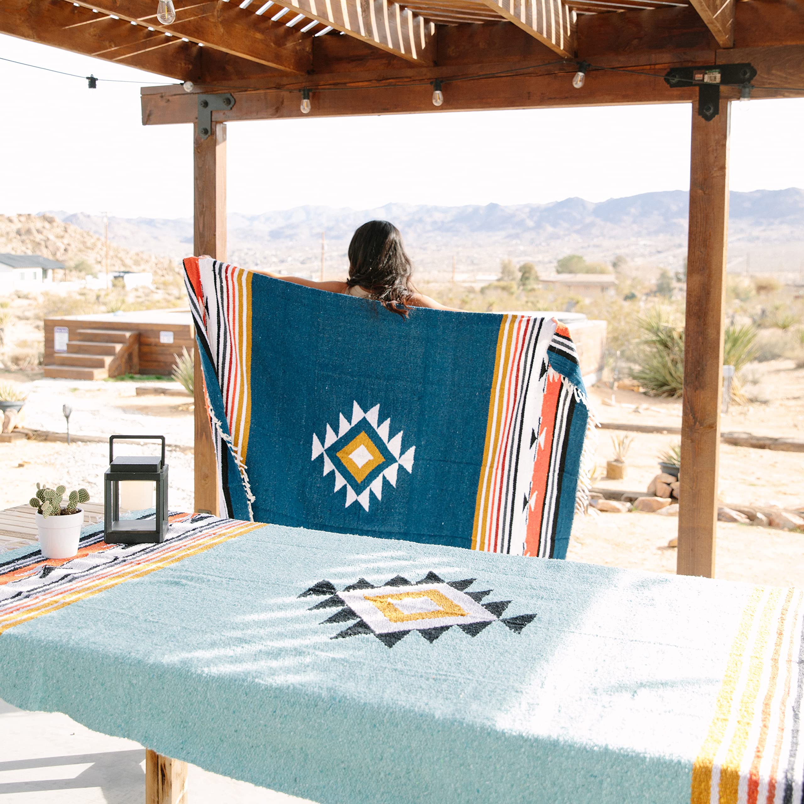 Tan Mexican Blanket by Laguna Beach Textile Co - Beach, Yoga, Camping, or Decorative Throw Blanket - Traditional Handmade Serape - Wheat Sol