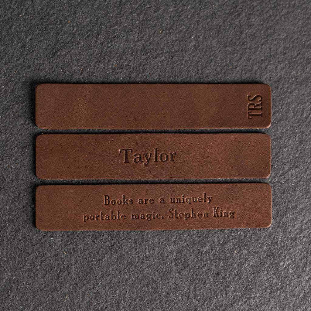 Ox & Pine Personalized Leather Bookmark 1.25" x 6.5" (Rustic Brown)