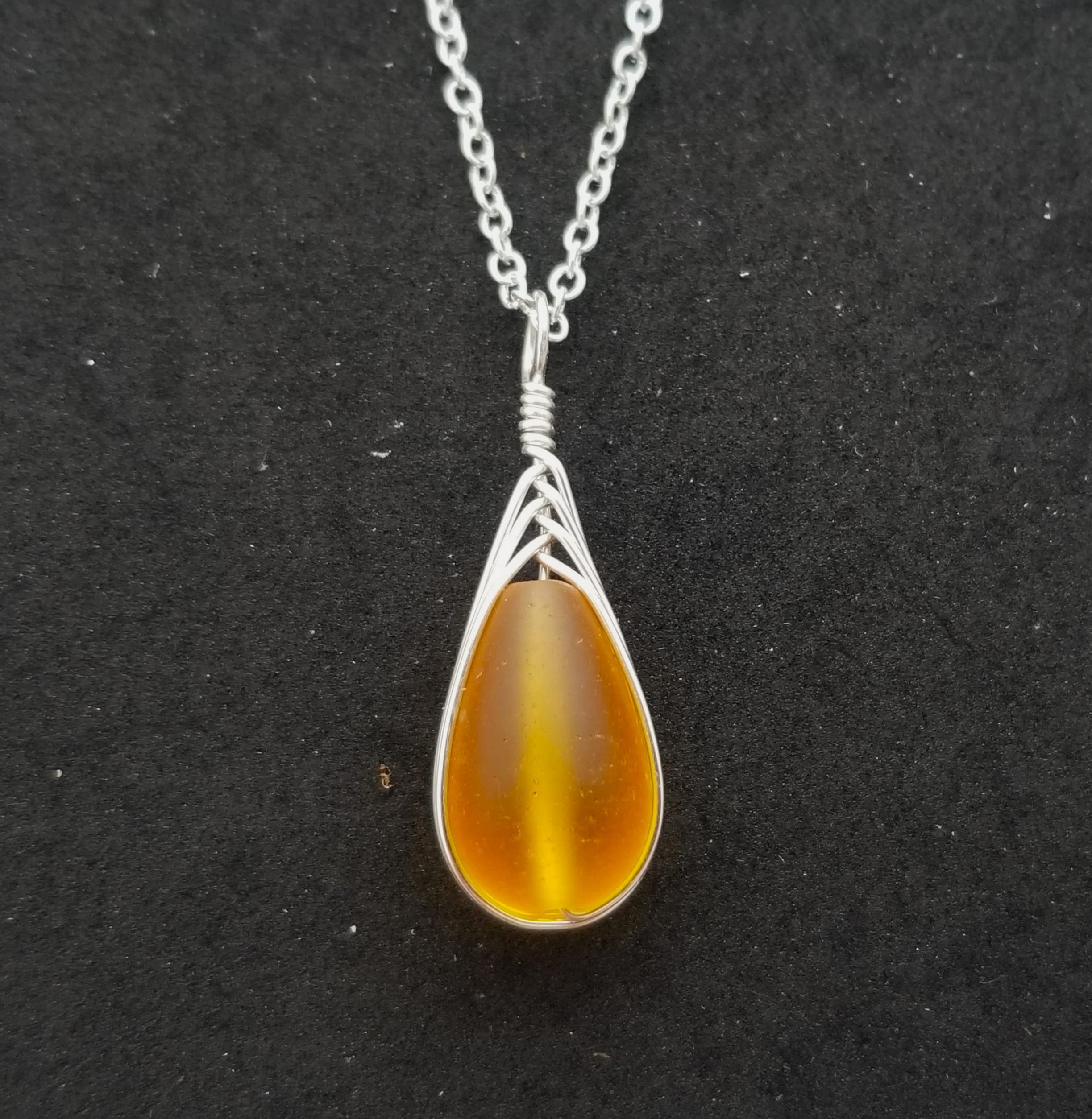 Yinahawaii Handmade Sea Glass Necklace, Hawaiian Jewelry For Women, Braided Teardrop Necklace, Unique Sea Glass Jewelry For Women Birthday Gift