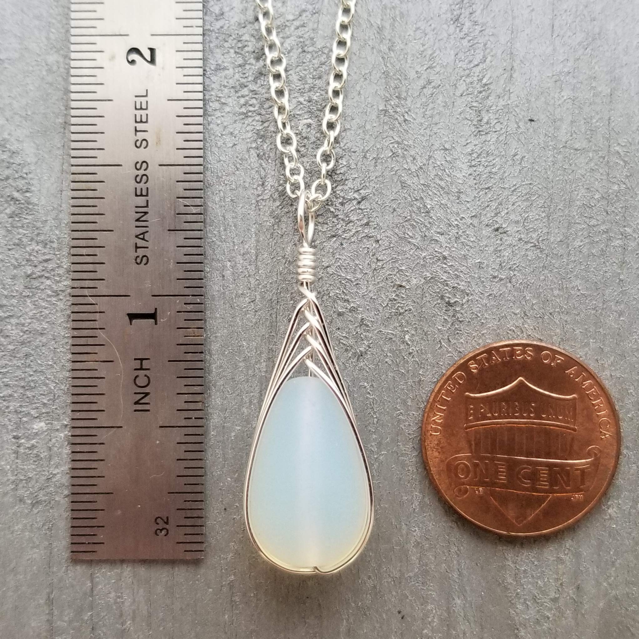 Yinahawaii Handmade Sea Glass Necklace, Hawaiian Jewelry For Women, Braided Teardrop Necklace, Unique Sea Glass Jewelry For Women Birthday Gift