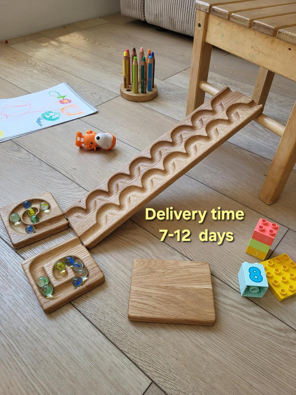 Wooden Marble Run Track “Wind” Race Machine Set Wooden Maze Board Ball Run Montessori Gift for Kids Wave Course Winding Track Toy - Handmade Lifestyle Shop