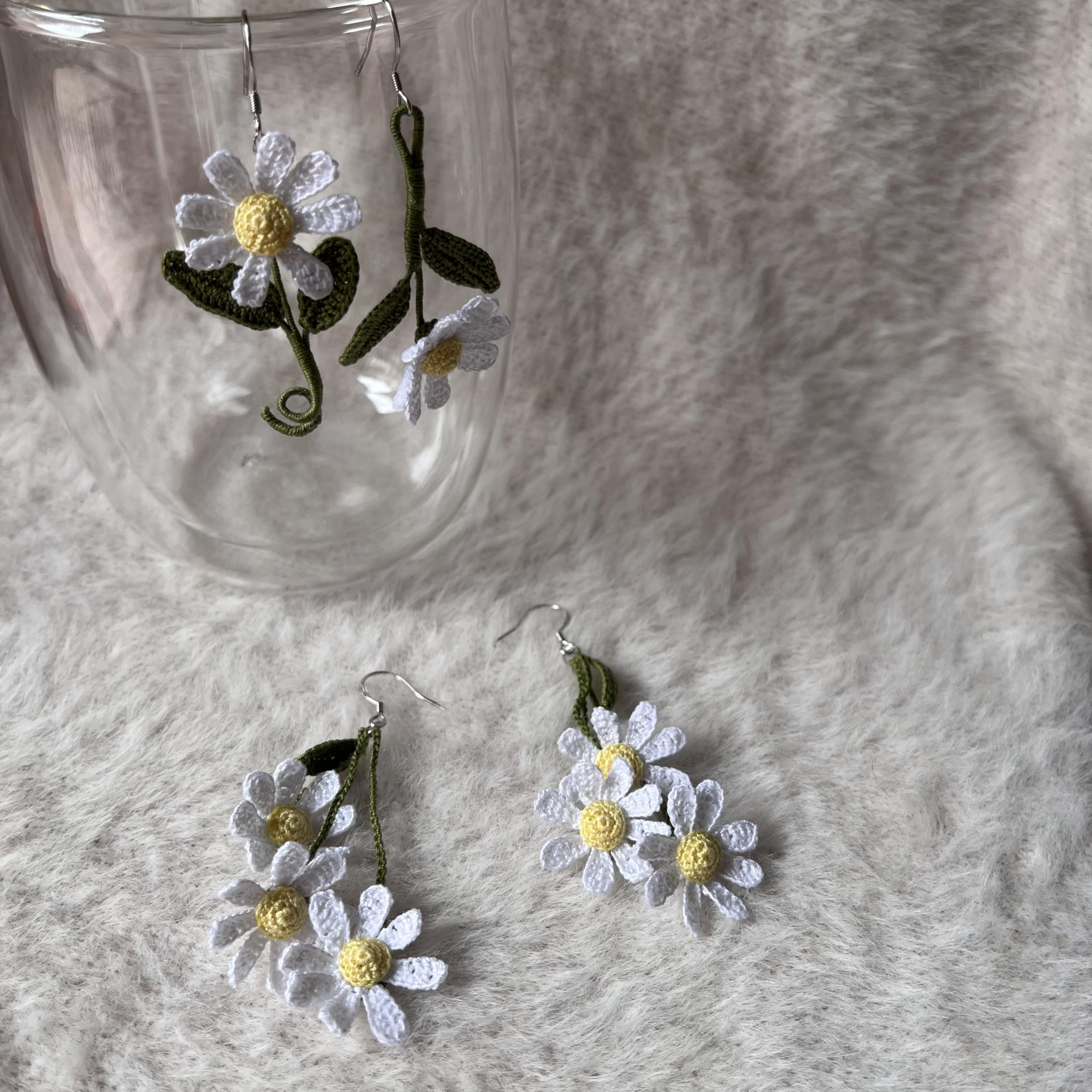 Crochet Flower Handmade Crochet Earring Drop Dangle Earring For Women Girls