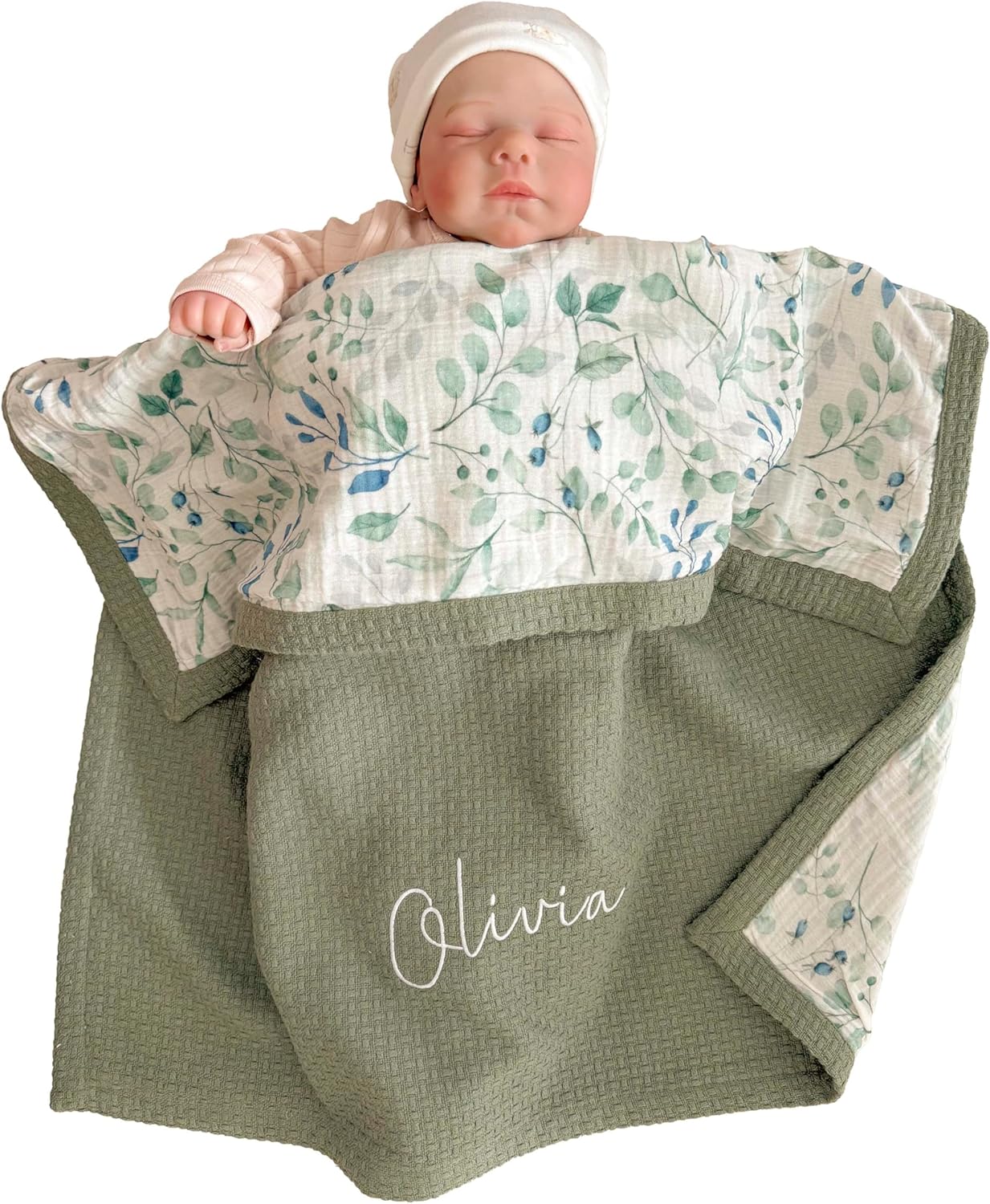 Mouliss Personalized Baby Blanket with Name – Handmade 100% Organic Cotton Newborn Gift | Custom Knit Blanket for Boys, Girls, Kids & Baby Showers