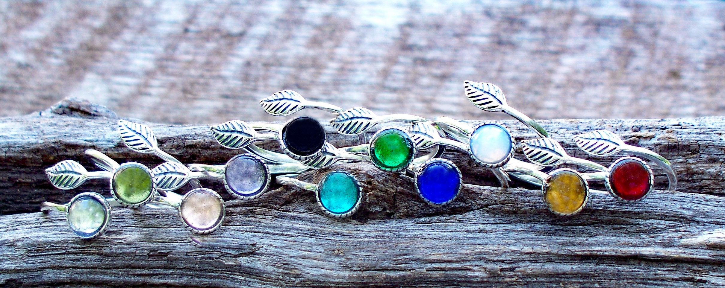 Bottled Up Designs Handmade Vintage Botanical Ring, Recycled Antique Glass Bottles, Sterling Silver, Eco Friendly, Made in USA, Birthday Gifts, Mothers Day, Women, Anniversary