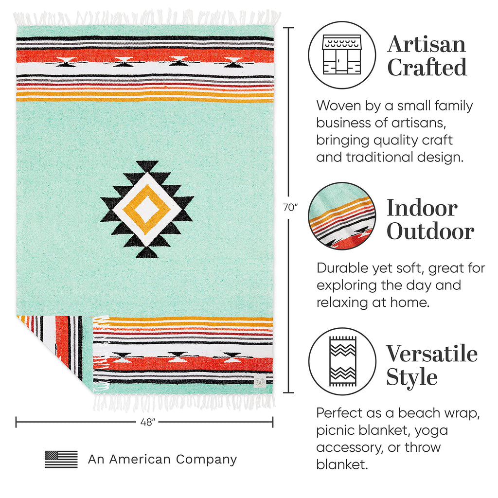 Tan Mexican Blanket by Laguna Beach Textile Co - Beach, Yoga, Camping, or Decorative Throw Blanket - Traditional Handmade Serape - Wheat Sol