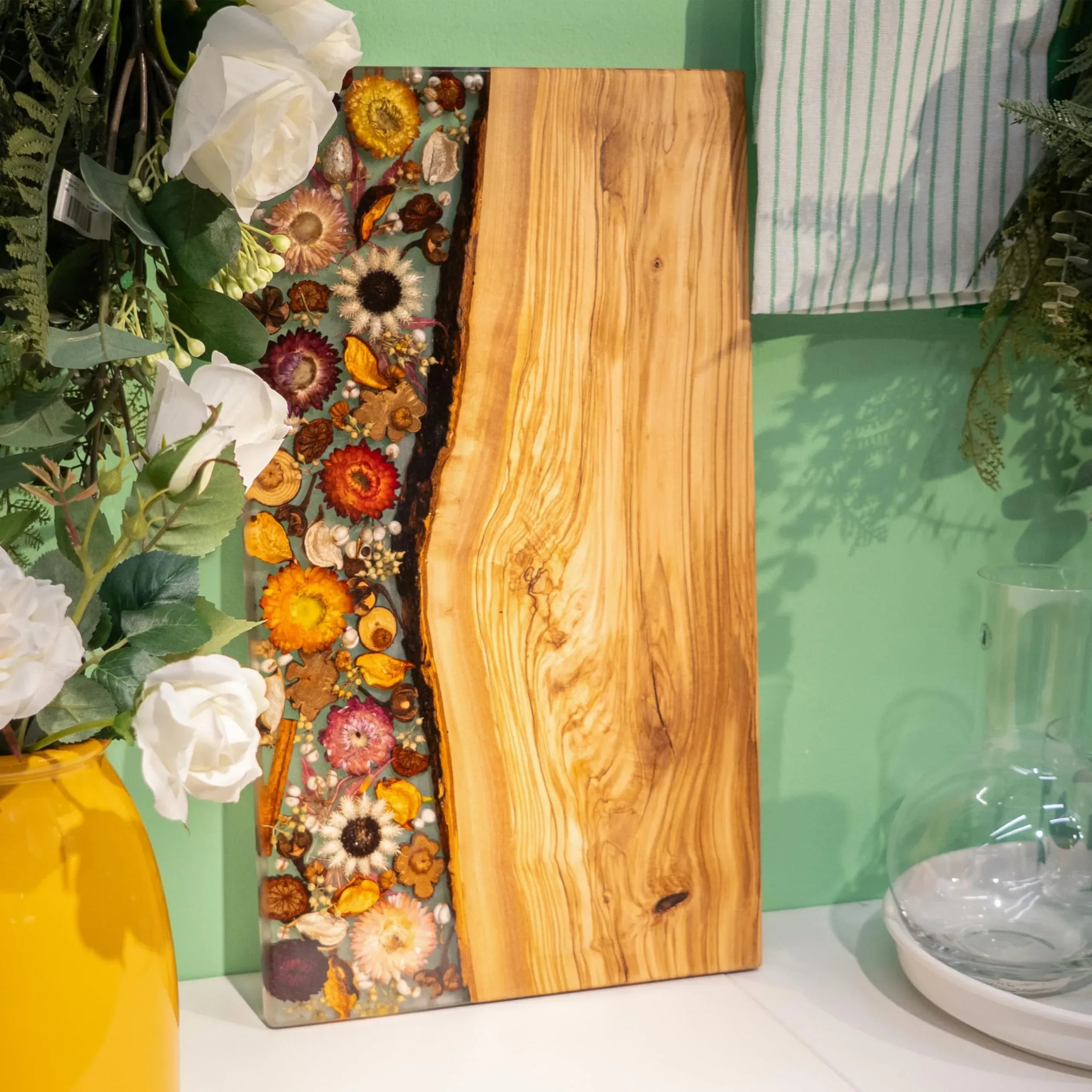 Handmade Olive Wood Charcuterie Board, Personalized Charcuterie Boards for House Warming Gifts, Olive Wood Cutting Board with Unique Floral Design, Wedding Gift for New Couple - Handmade Lifestyle Shop