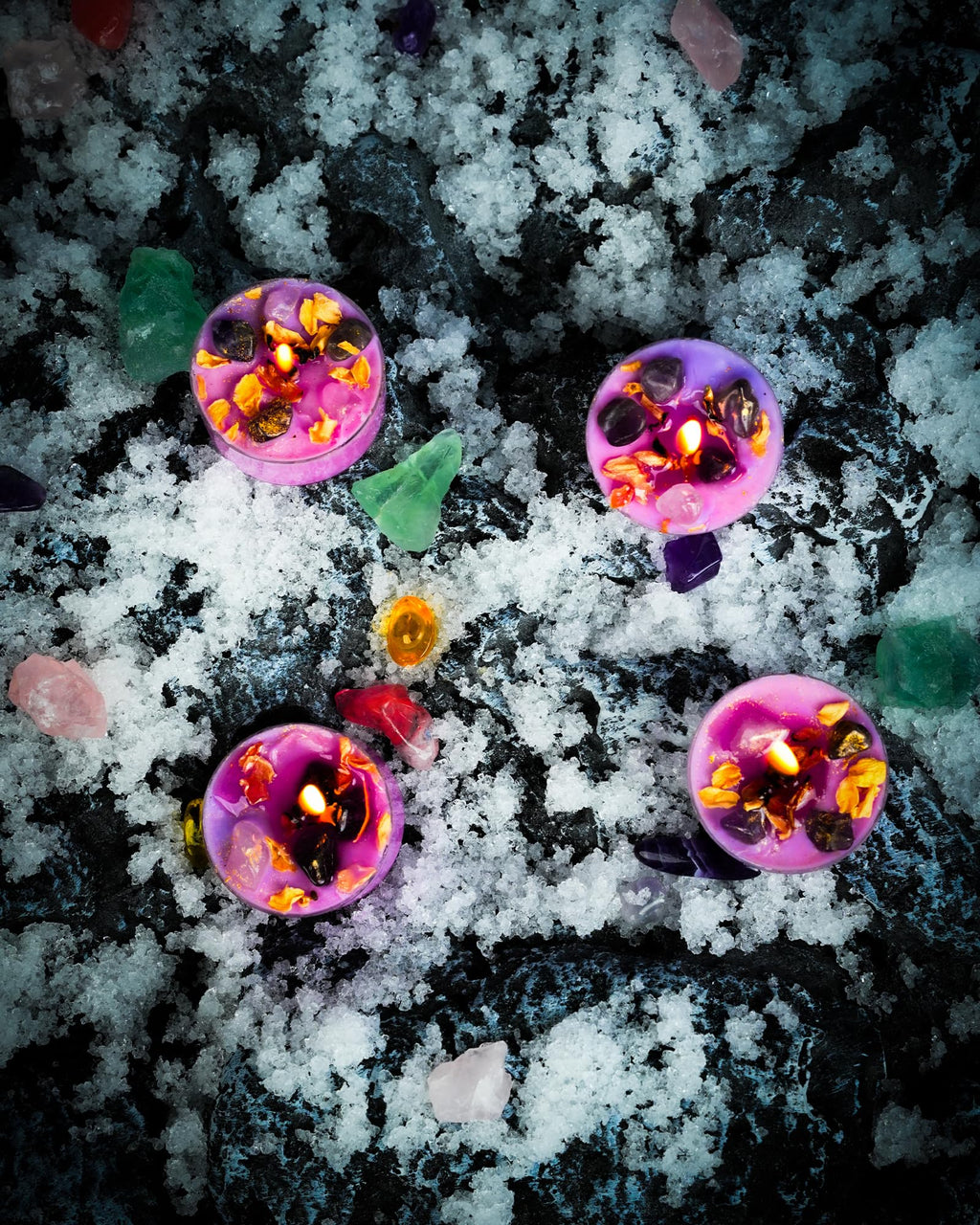 Tealight Soy Candles with Crystals and Herbs, Handmade Energy Candles, Aromatherapy Candles. (Mixed)