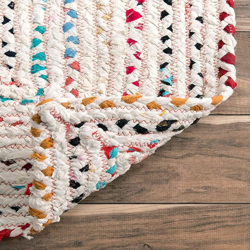 Handmade Cotton Rag Rug 24x36'' | 2x3' Multicolor Area Rugs- Hand Woven Washable & Reversible for Living Room Kitchen Entryway Throw Rug with Tassel (Denim)