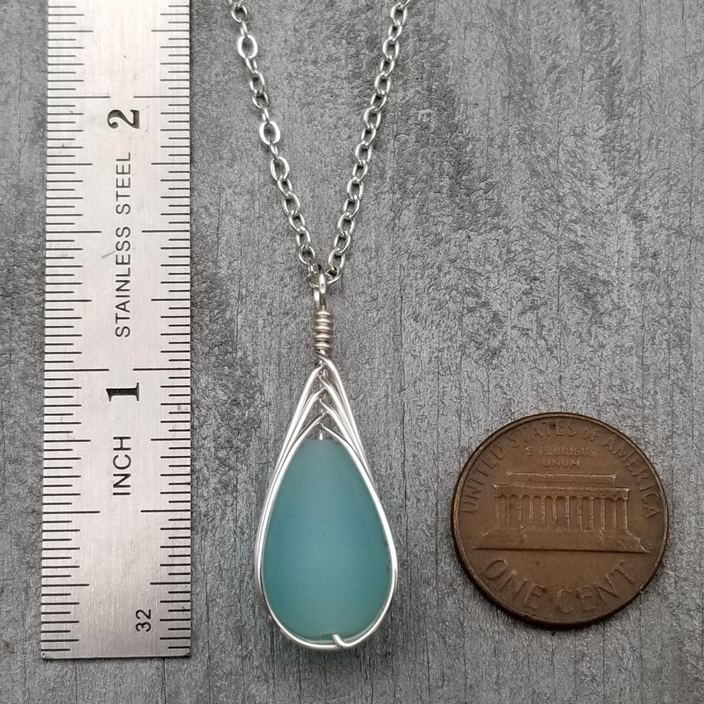 Yinahawaii Handmade Sea Glass Necklace, Hawaiian Jewelry For Women, Braided Teardrop Necklace, Unique Sea Glass Jewelry For Women Birthday Gift