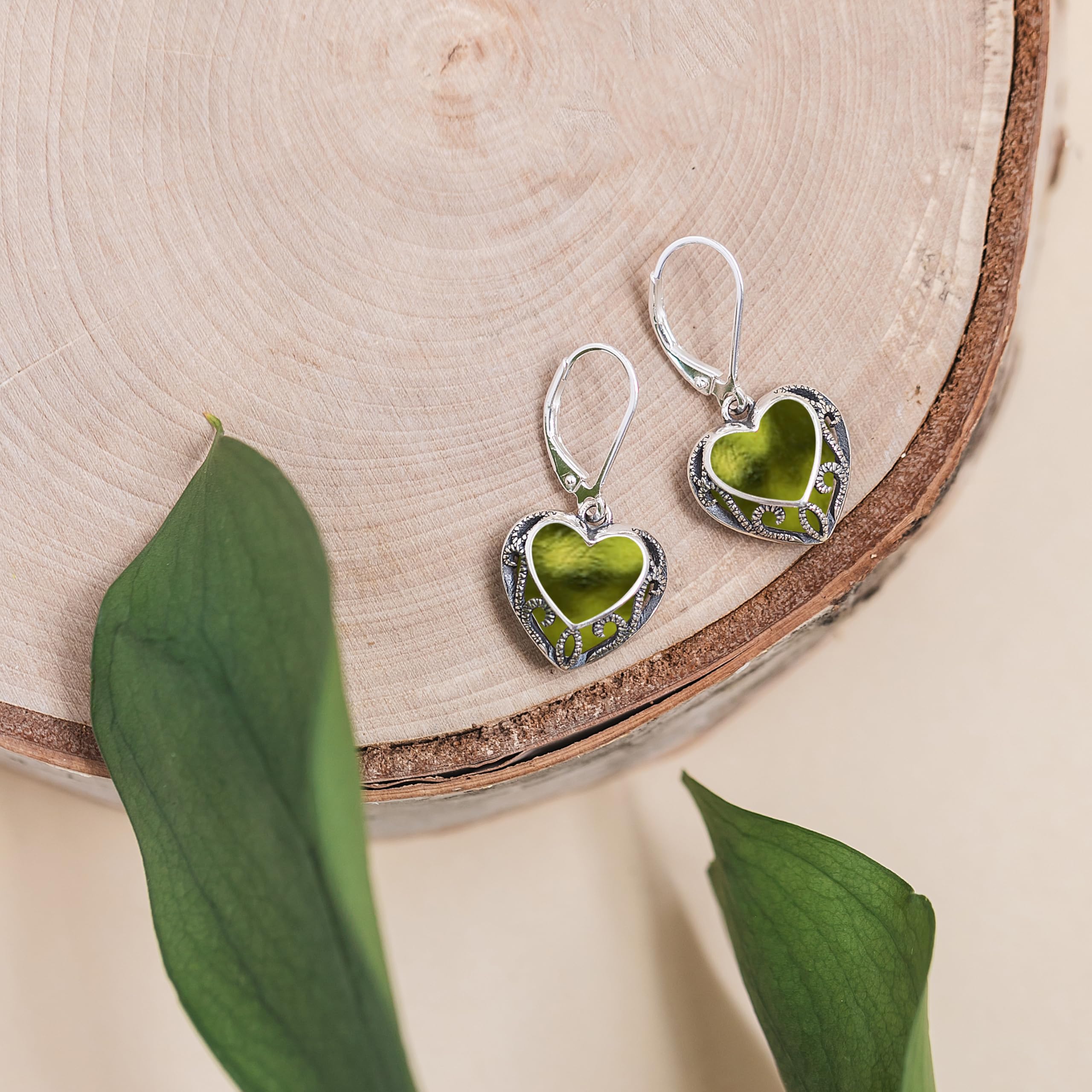 Bottled Up Designs Handmade Homespun Hearts Earrings, Recycled Vintage Glass, Sterling Silver, Eco Friendly, Made in USA, Mothers Day, Women, Anniversary