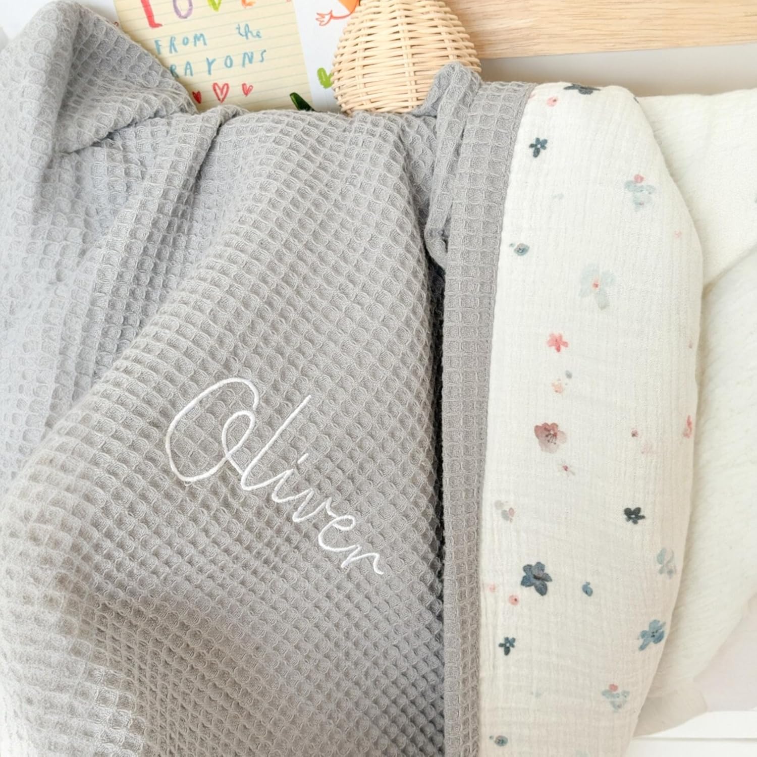 Mouliss Personalized Baby Blanket with Name – Handmade 100% Organic Cotton Newborn Gift | Custom Knit Blanket for Boys, Girls, Kids & Baby Showers